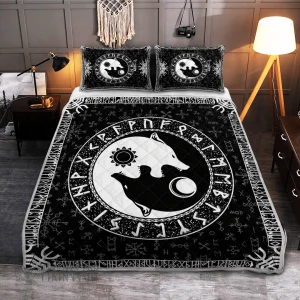 Yin Yang Wolf And Rune Viking Quilt Set