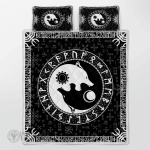 Yin Yang Wolf And Rune Viking Quilt Set