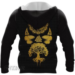 Yin Yang Wolf Raven Yggdrasil Viking Hoodie Golden Design