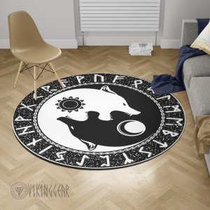 Yin Yang Wolf and Rune - Viking Round Carpet