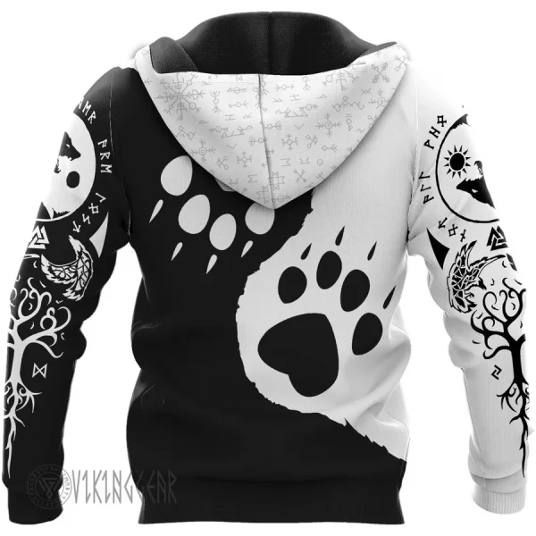 Ying Yang Wolf - Skoll and Hati - Viking Hoodie Black And White