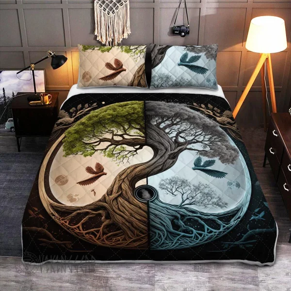 Ying yang Yggdrasil tree of life Norse mythology Viking Quilt Set