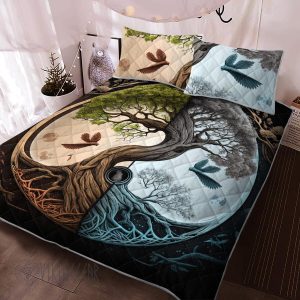 Ying yang Yggdrasil tree of life Norse mythology Viking Quilt Set