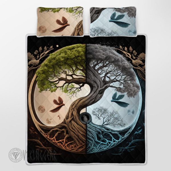 Ying yang Yggdrasil tree of life Norse mythology Viking Quilt Set