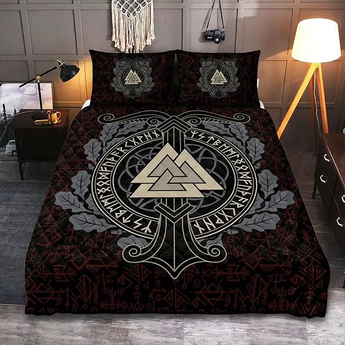 viking quilt bedding set valknut rune warrior legacy vikingzon