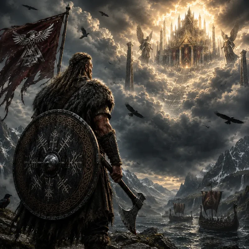 Viking with a Shield and Belief in Valhalla