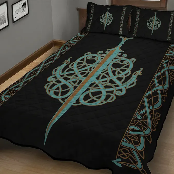 viking quilt bedding set ulfberht sword design vikingzon