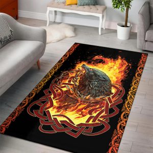 Viking Area Rug Design with a Fiery Wolf