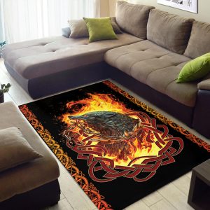 Viking Area Rug Design with a Fiery Wolf