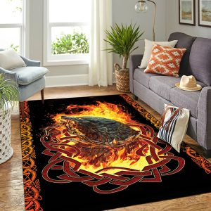 Viking Area Rug Design with a Fiery Wolf