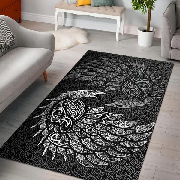 Viking Area Rug Norse Raven Line Art