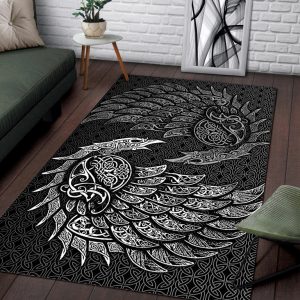 Viking Area Rug Norse Raven Line Art