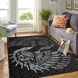 Viking Area Rug Norse Raven Line Art