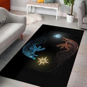 Viking Area Rug Norse Wolves Chasing the Moon-Sun