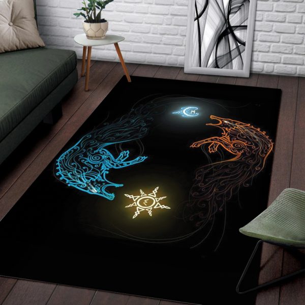 Viking Area Rug Norse Wolves Chasing the Moon-Sun