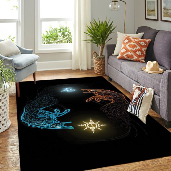 Viking Area Rug Norse Wolves Chasing the Moon-Sun