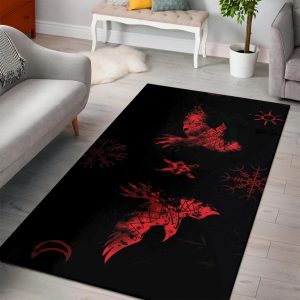 Viking Area Rug Raven And Vegvisir Red