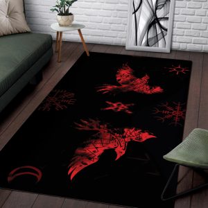 Viking Area Rug Raven And Vegvisir Red