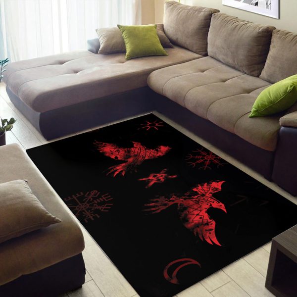 Viking Area Rug Raven And Vegvisir Red