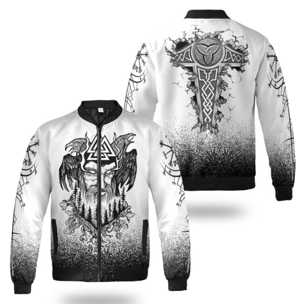 Viking Bomber Jacket Odin Raven Valknut Hammer