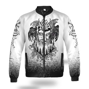 Viking Bomber Jacket Odin Raven Valknut Hammer