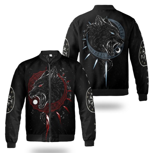 Viking Bomber Jacket Sons Of Fenrir Hati and Skoll Wolf