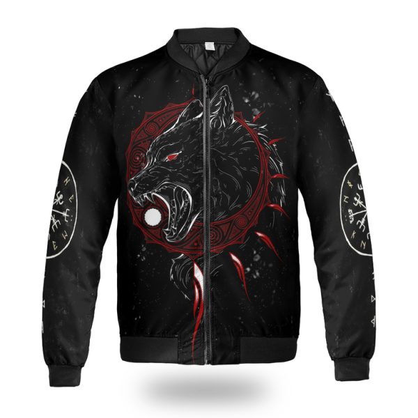 Viking Bomber Jacket Sons Of Fenrir Hati and Skoll Wolf