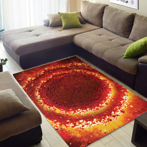 Viking Area Rug Flaming The Triple Horn of Odin's Glory