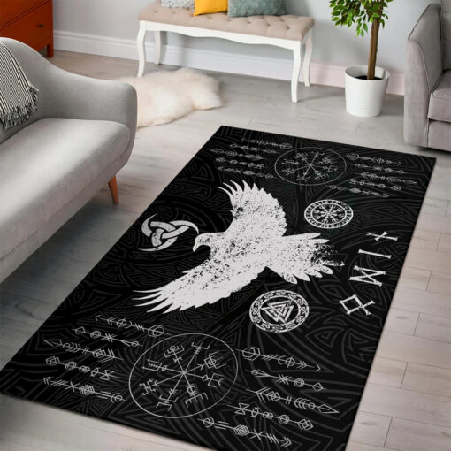 Viking Area Rug Raven Of Odin And Norse Symbols