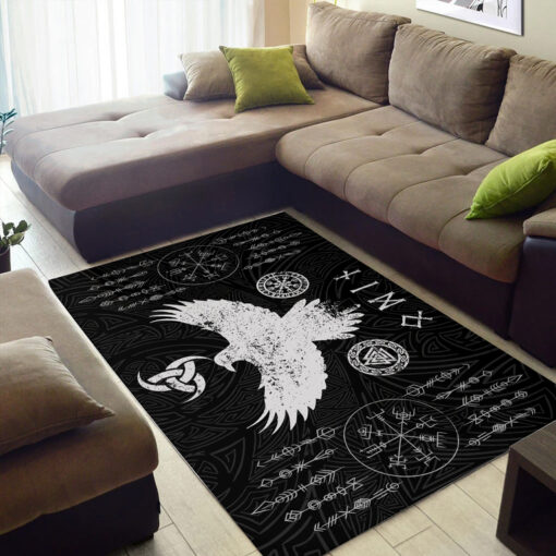 Viking Area Rug Raven Of Odin And Norse Symbols