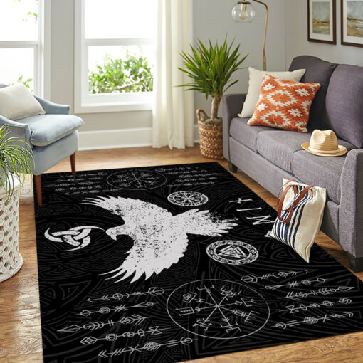 Viking Area Rug Raven Of Odin And Norse Symbols