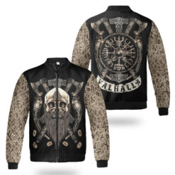 Viking Bomber Jacket Beard Skull With Axe Valhalla