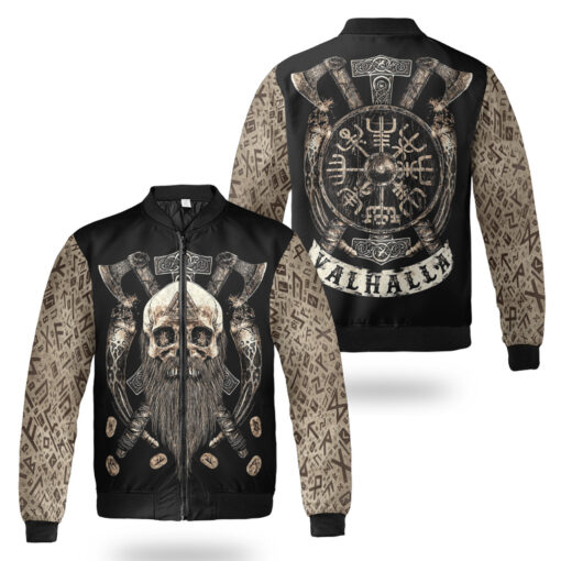 Viking Bomber Jacket Beard Skull With Axe Valhalla