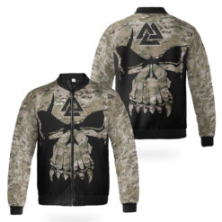 Viking Bomber Jacket Camouflage Pattern Skull Warrior Valknut