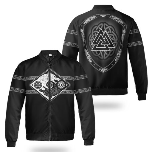 Viking Bomber Jacket Hati and Skoll Valknut Shield Line Art
