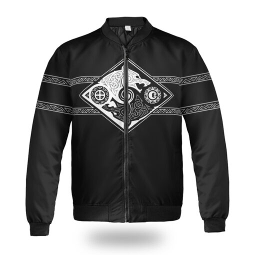 Viking Bomber Jacket Hati and Skoll Valknut Shield Line Art