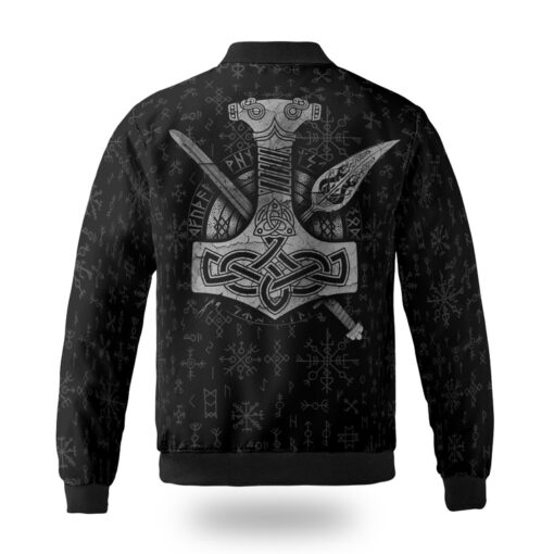 Viking Bomber Jacket Raven Hammer and spear of Odin