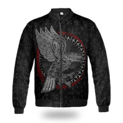 Viking Bomber Jacket Raven Hammer and spear of Odin