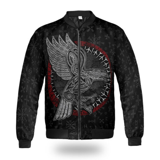 Viking Bomber Jacket Raven Hammer and spear of Odin