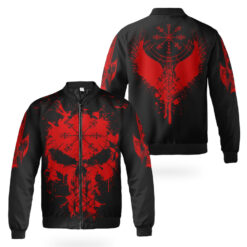 Viking Bomber Jacket Red Skull Vegvisir