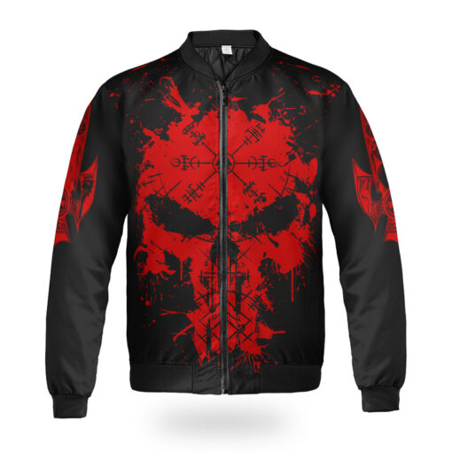 Viking Bomber Jacket Red Skull Vegvisir
