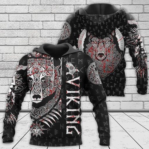 Viking Hoodie Bear And Wolf Celtic Art