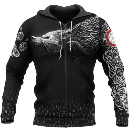 Viking Hoodie Fenrir Norse Wolf Rune