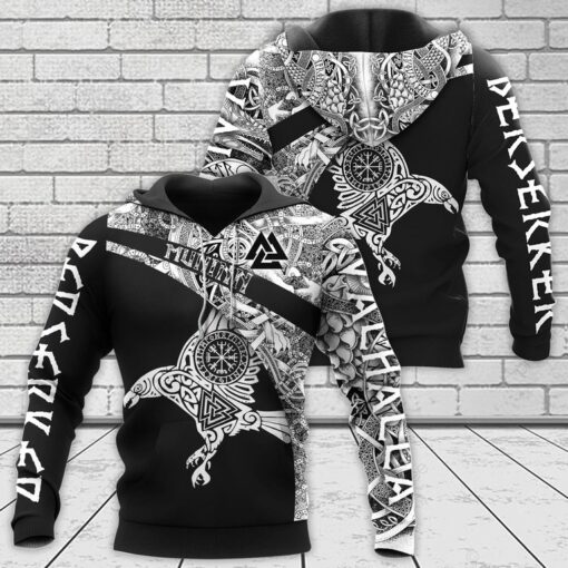 Viking Hoodie Muninn And Huginn Raven Art