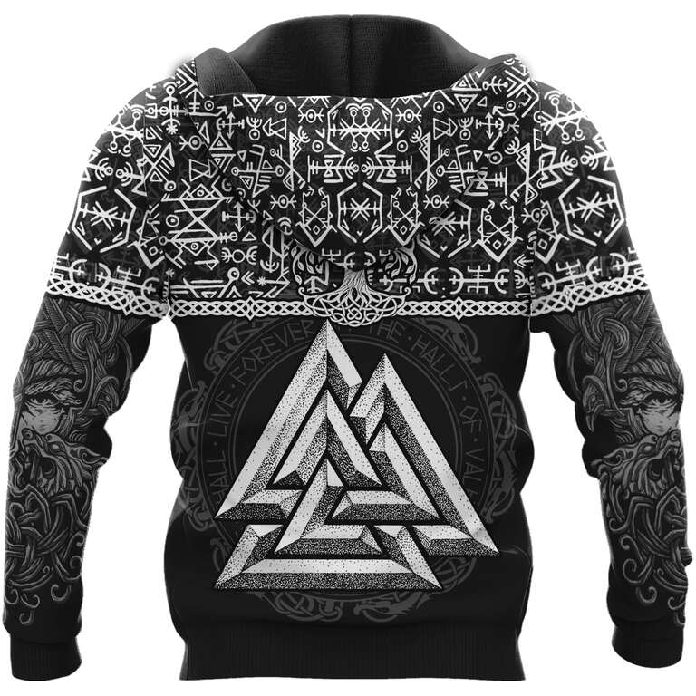 Manteau Viking à Capuche Homme - Cardigan Style Nordique Avec Symboles Runiques Et Boussole Vegvisir - Veste Mi-Saison