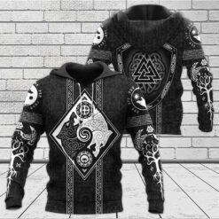Viking Hoodie Sons of Fenrir Skoll and Hati Valknut Shield
