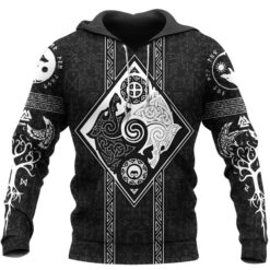 Viking Hoodie Sons of Fenrir Skoll and Hati Valknut Shield