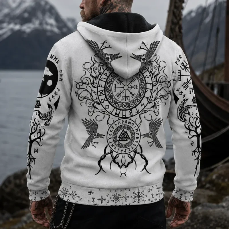 Viking Hoodie With Odin And Yggdrasil Mythic Design