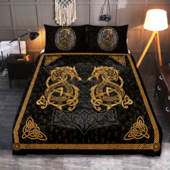 Viking Quilt Set Celtic Fenrir And Rune