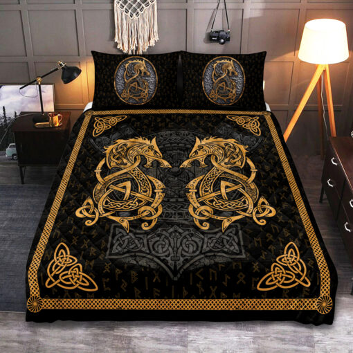 Viking Quilt Set Celtic Fenrir And Rune